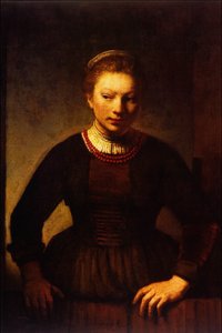 Niña en una puerta entreabierta de Rembrandt van Rijn